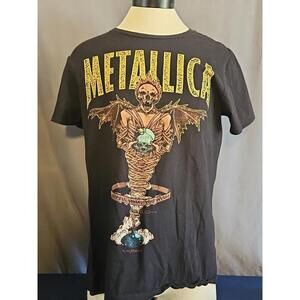 Metallica Large Black Short Sleeve Flaming Skull Logo Band Merch Band Tee